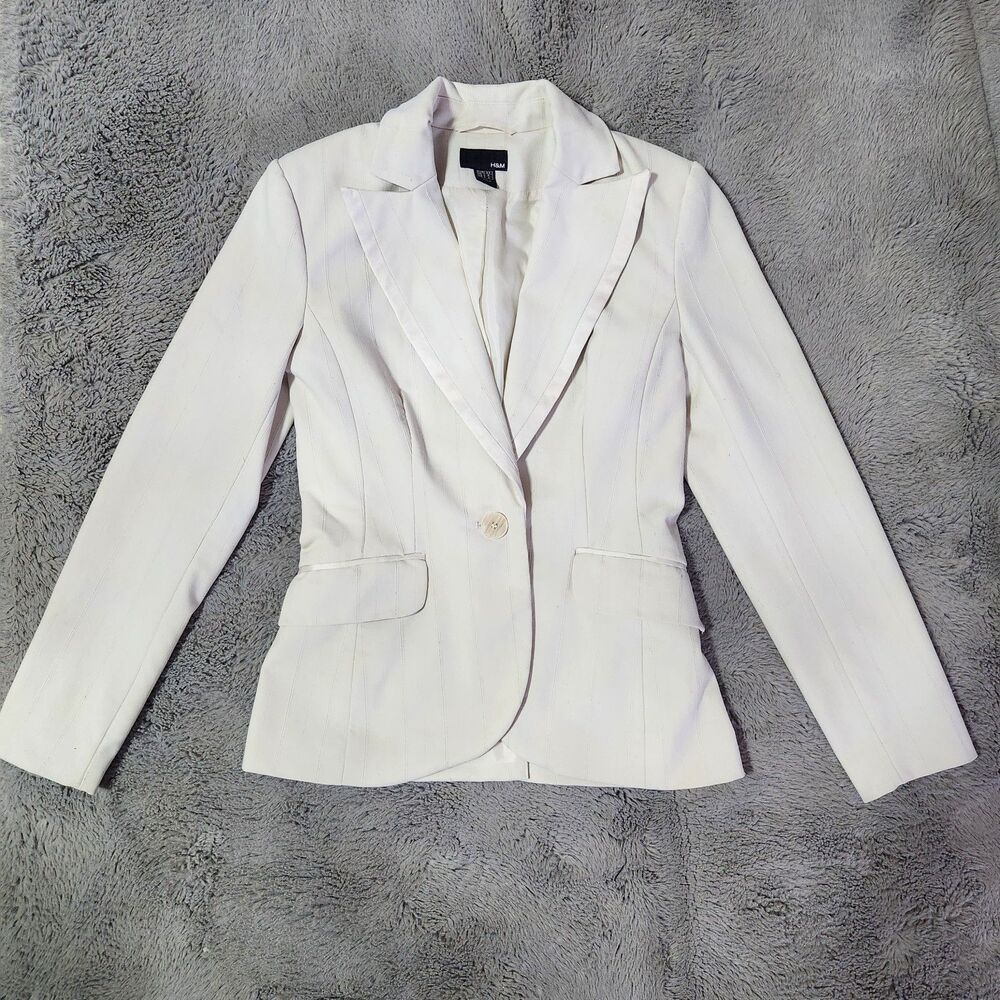 H&M Cream Pinstripe Suit Jacket Size 4